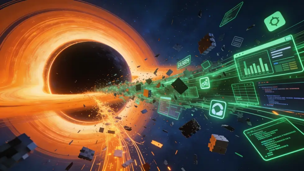 Vórtice destruindo blocos de código e gerando dívida técnica