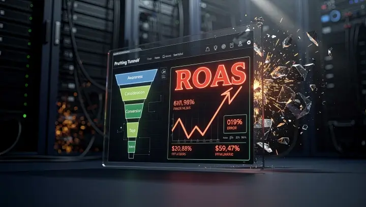 Gráfico financeiro demonstrando o vazamento de ROAS devido à dívida técnica e fricção de UX